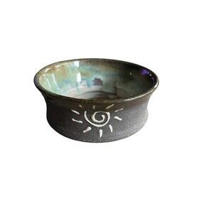 Hand Turned Pottery Bowl  Drip Glaze Inside Artist Signed 4” VTG 1986
